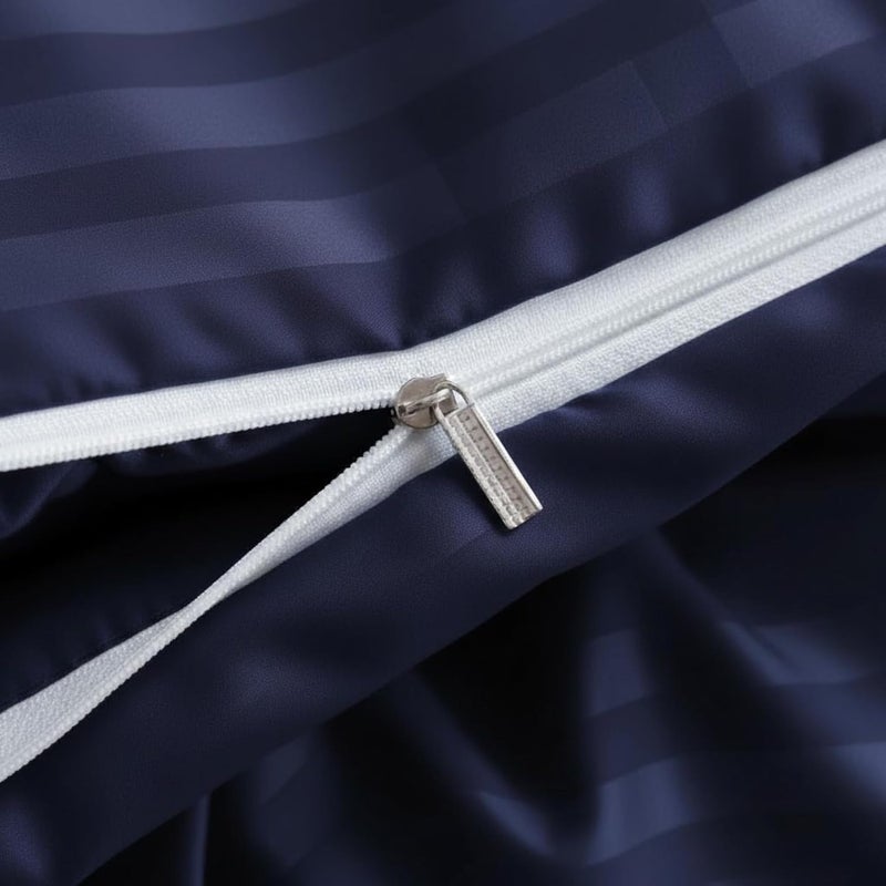 BEDDING ZONE Multi-Colored Luxury Stripe Duvet Cover - Zipper Closure Navy  Double (200X200) - Image 4